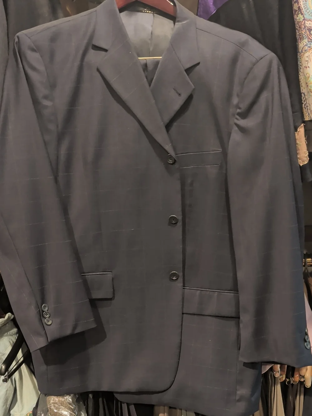 Men's Mauro Grey Windowpane Suit. Extra Large.